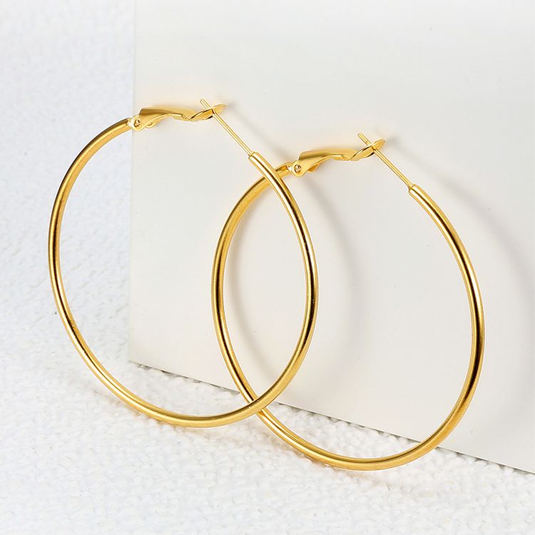 Fashion Gold Large Circle 18k Gold Women's Stainless Steel Clip Earrings Wholesale | EaseWholesale