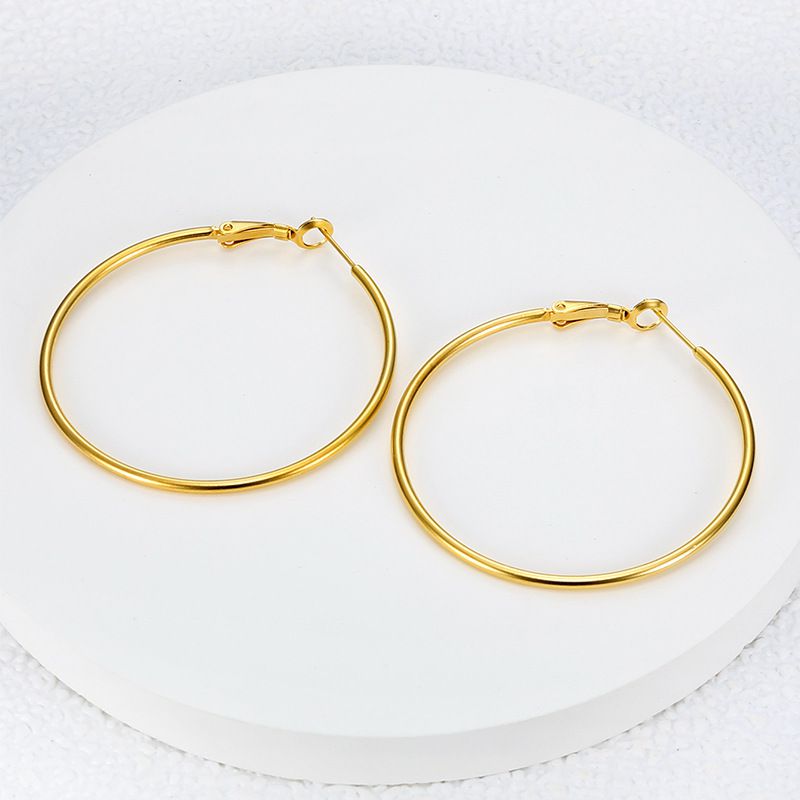 Fashion Gold Large Circle 18k Gold Women's Stainless Steel Clip Earrings Wholesale | EaseWholesale 4