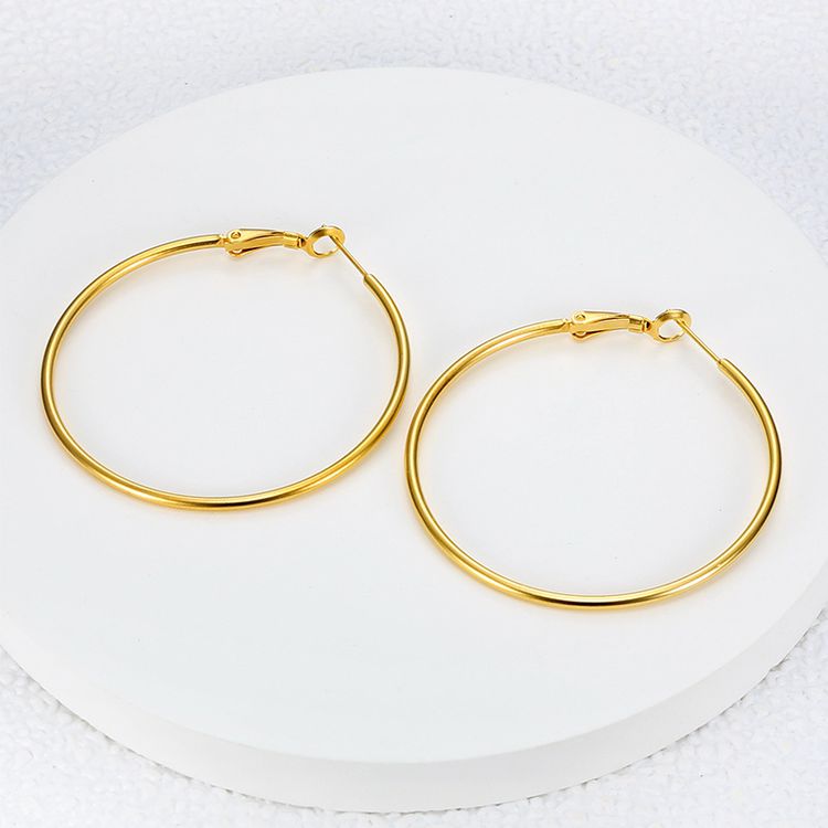 Fashion Gold Large Circle 18k Gold Women's Stainless Steel Clip Earrings Wholesale | EaseWholesale 4