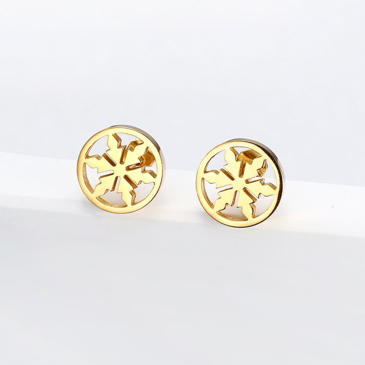 Vintage delicate hollow 18k gold plated snowflakes Titanium steel earrings for women | EaseWholesale