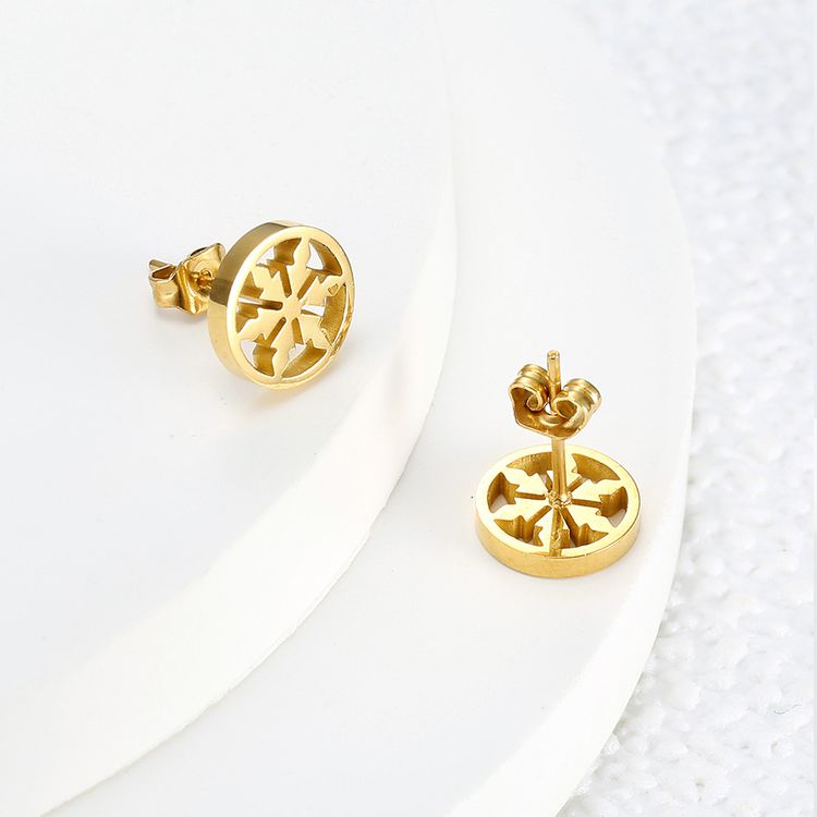 Vintage delicate hollow 18k gold plated snowflakes Titanium steel earrings for women | EaseWholesale