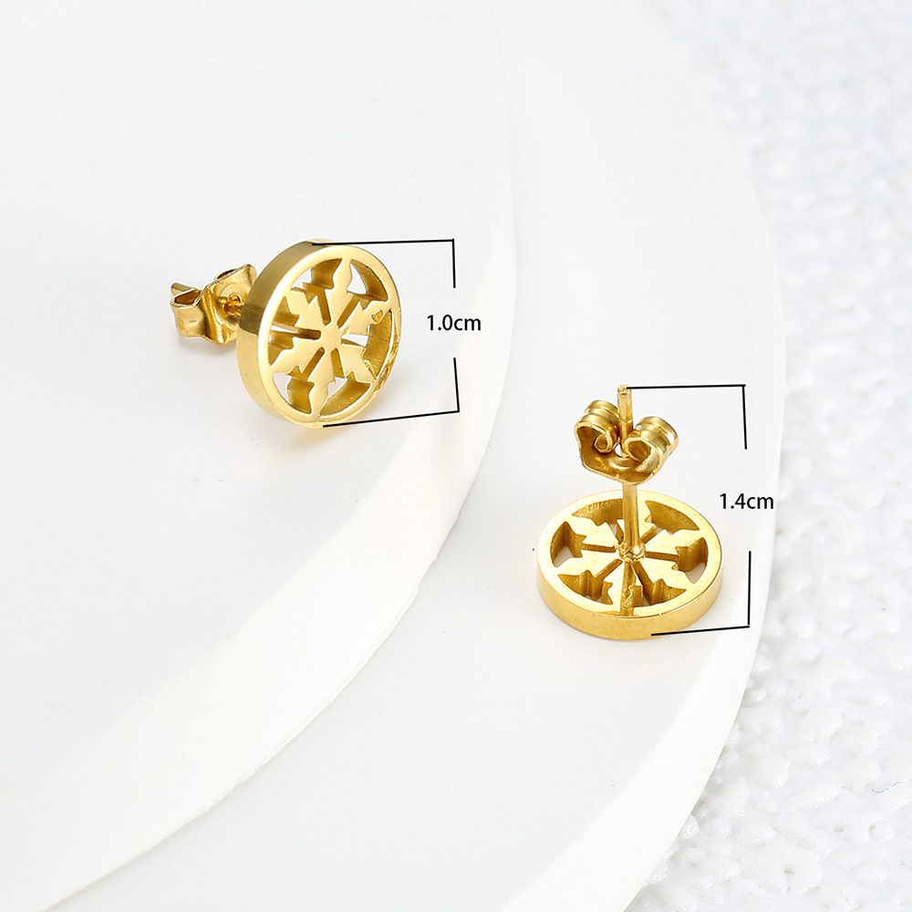 Vintage delicate hollow 18k gold plated snowflakes Titanium steel earrings for women | EaseWholesale 2