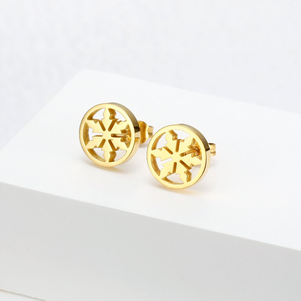 Vintage delicate hollow 18k gold plated snowflakes Titanium steel earrings for women | EaseWholesale 3