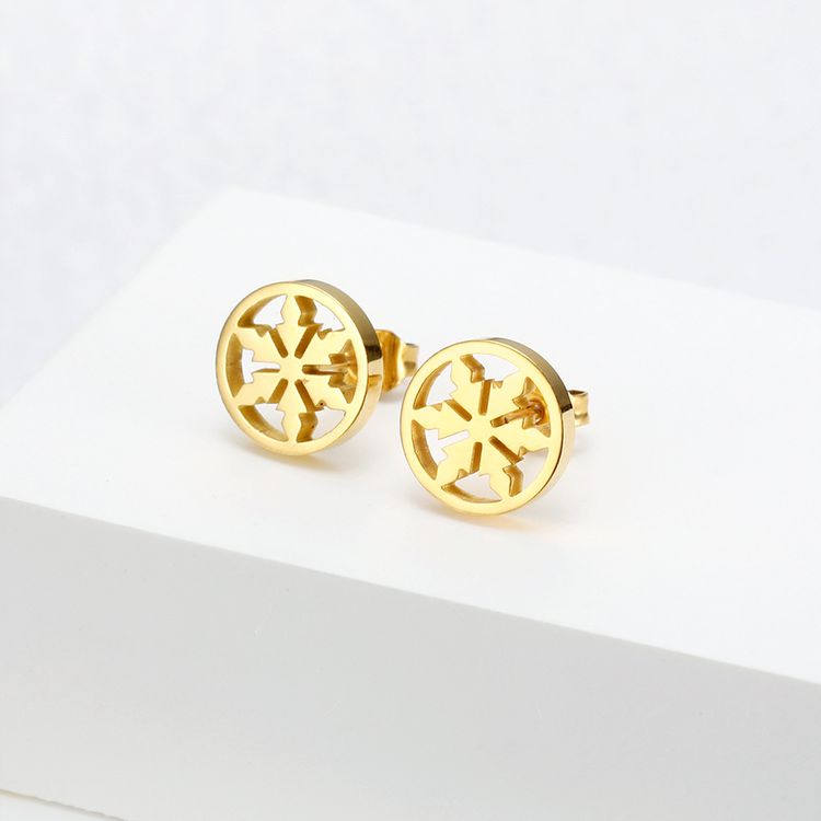 Vintage delicate hollow 18k gold plated snowflakes Titanium steel earrings for women | EaseWholesale 3