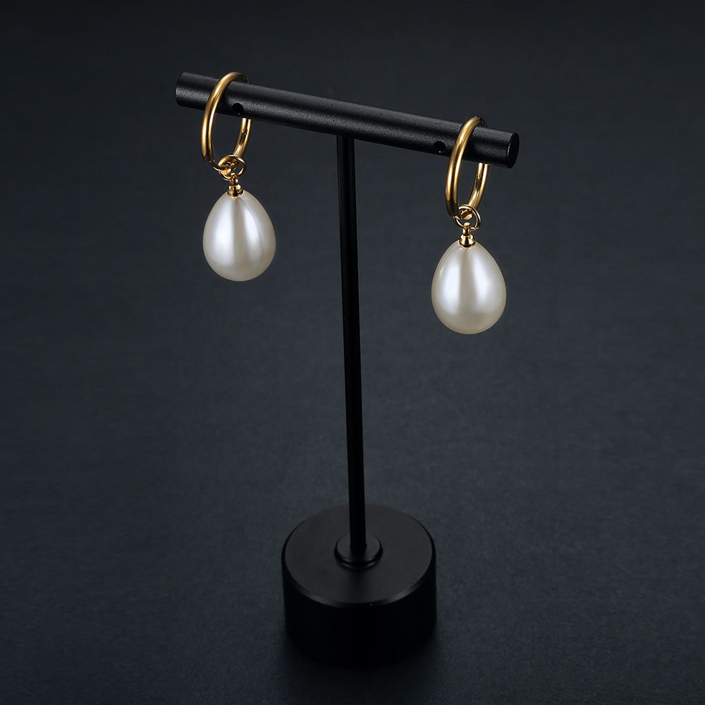 Wholesale New Trend Artificial Water Drop Pearl Court Titanium Steel Earrings | EaseWholesale 2