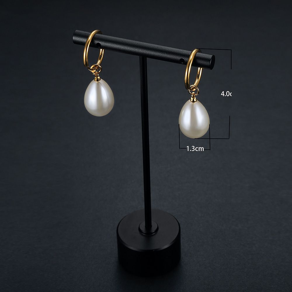 Wholesale New Trend Artificial Water Drop Pearl Court Titanium Steel Earrings | EaseWholesale 3