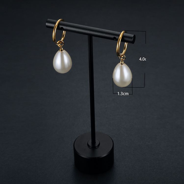 Wholesale New Trend Artificial Water Drop Pearl Court Titanium Steel Earrings | EaseWholesale 3