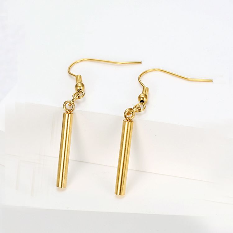 New Vintage Stripes 18k Gold Plated Long Post Titanium Steel Earrings for Women | EaseWholesale 0