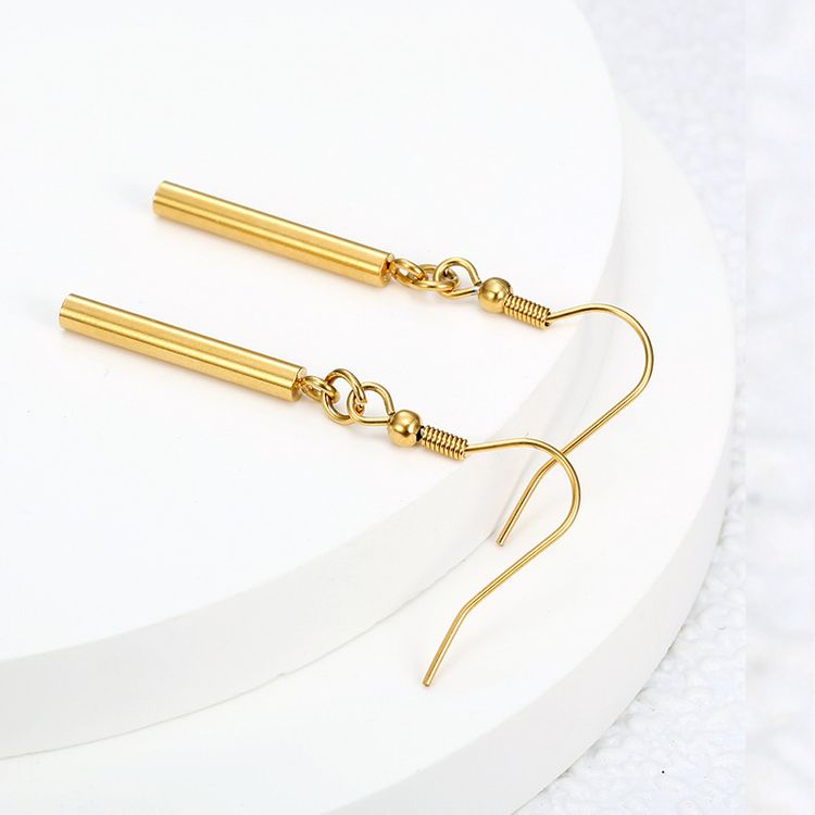 New Vintage Stripes 18k Gold Plated Long Post Titanium Steel Earrings for Women | EaseWholesale 1