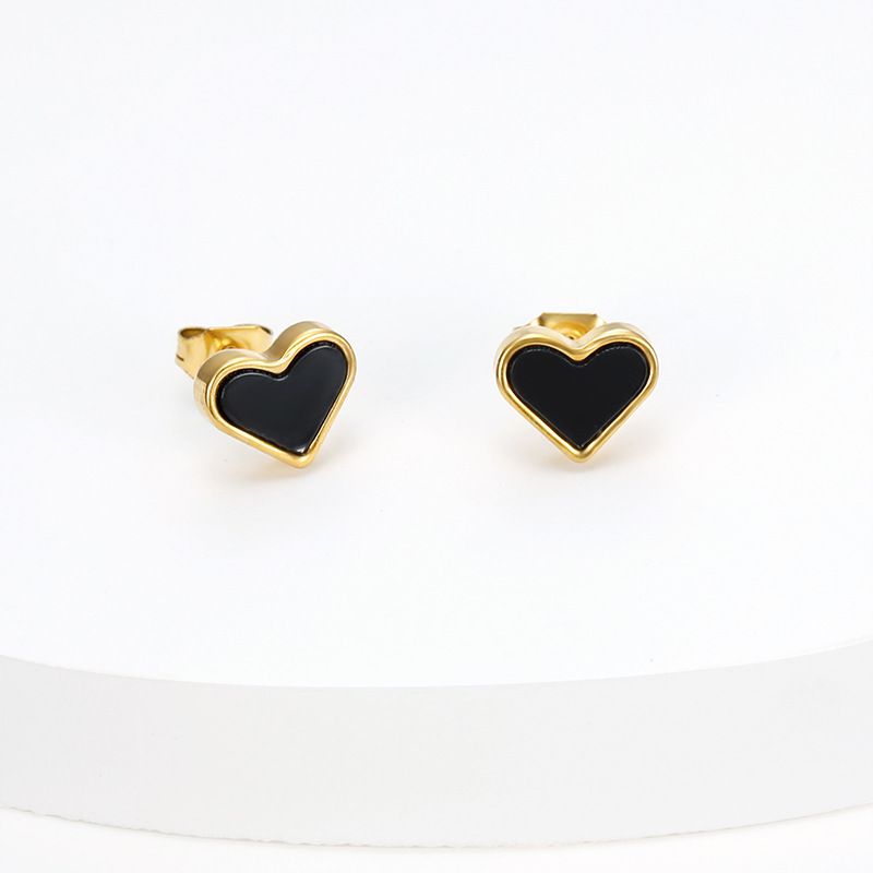 New black love heart peach heart female wholesale 18k gold plated titanium steel earrings | EaseWholesale 1 New black love heart peach heart female wholesale 18k gold plated titanium steel earrings | EaseWholesale 1