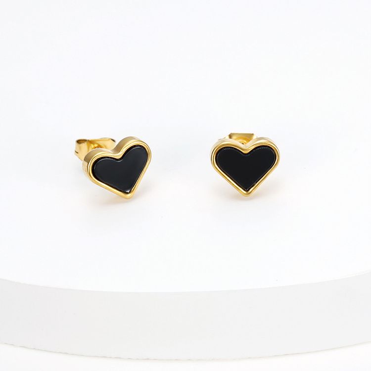 New black love heart peach heart female wholesale 18k gold plated titanium steel earrings | EaseWholesale 1 New black love heart peach heart female wholesale 18k gold plated titanium steel earrings | EaseWholesale 1