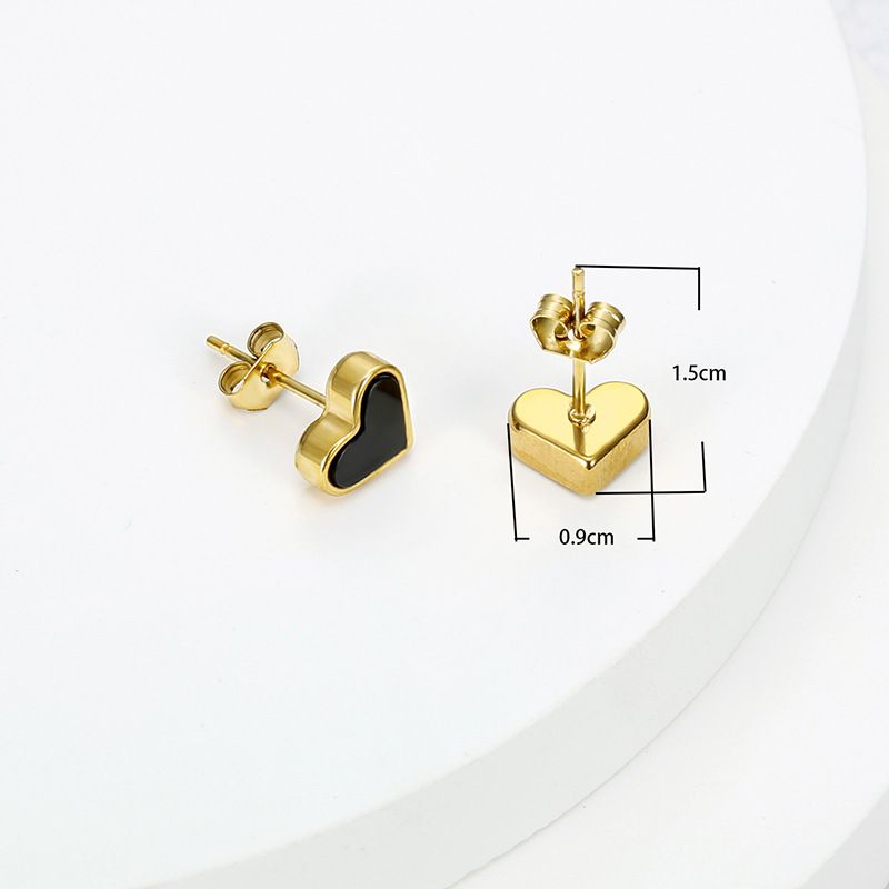 New black love heart peach heart female wholesale 18k gold plated titanium steel earrings | EaseWholesale 2 New black love heart peach heart female wholesale 18k gold plated titanium steel earrings | EaseWholesale 2