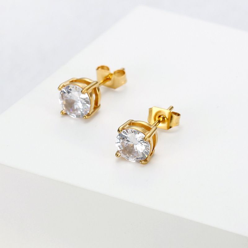 Women's 18k Gold Plated Zirconia Four Claw Steel Titanium Stud Earrings | EaseWholesale 0