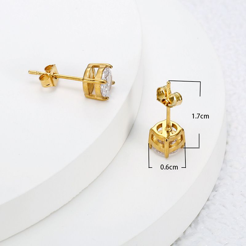 Women's 18k Gold Plated Zirconia Four Claw Steel Titanium Stud Earrings | EaseWholesale 3