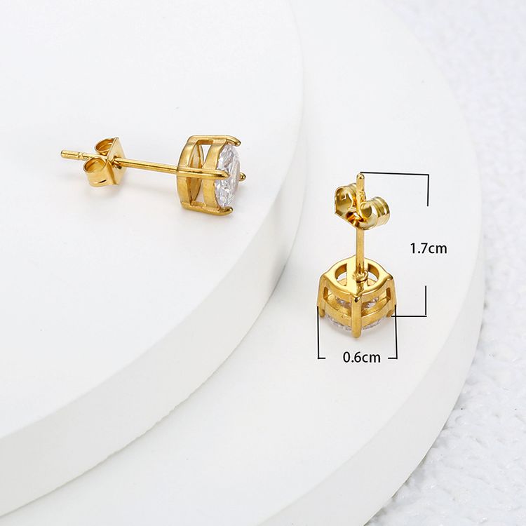Women's 18k Gold Plated Zirconia Four Claw Steel Titanium Stud Earrings | EaseWholesale 3