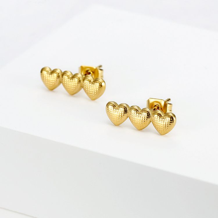 Women's Titanium Steel Heart Golden Peach Stud Earrings | EaseWholesale 0
