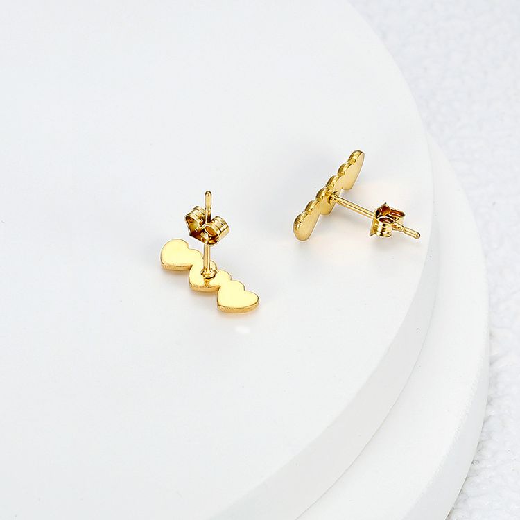 Women's Titanium Steel Heart Golden Peach Stud Earrings | EaseWholesale 1