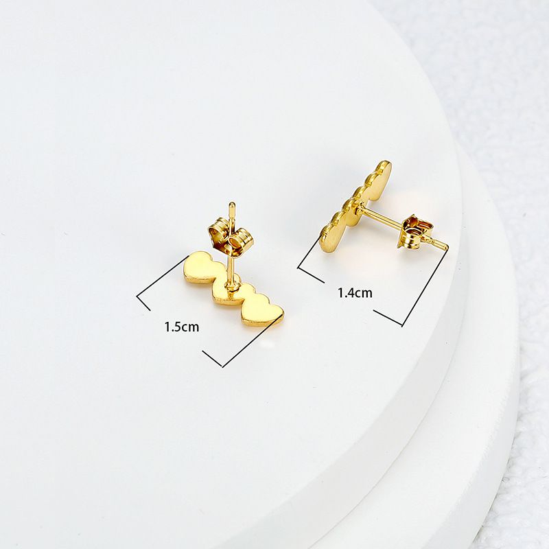 Women's Titanium Steel Heart Golden Peach Stud Earrings | EaseWholesale 2