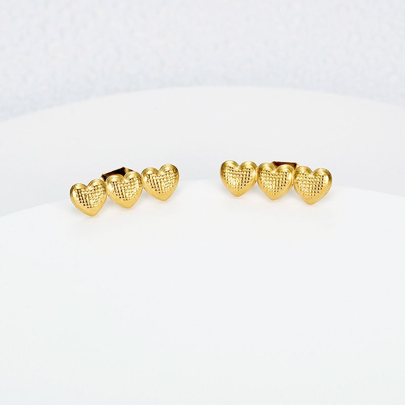 Women's Titanium Steel Heart Golden Peach Stud Earrings | EaseWholesale 3