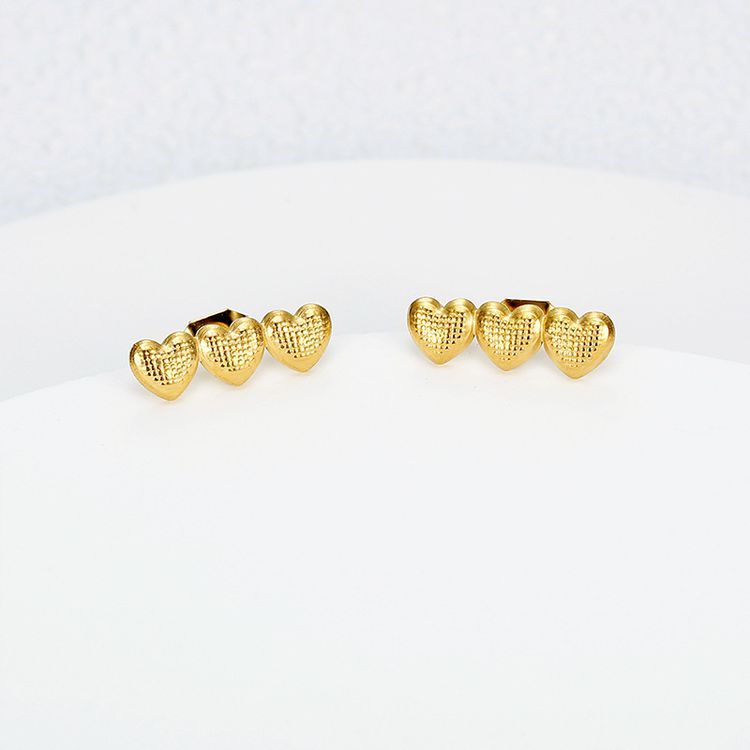 Women's Titanium Steel Heart Golden Peach Stud Earrings | EaseWholesale 3
