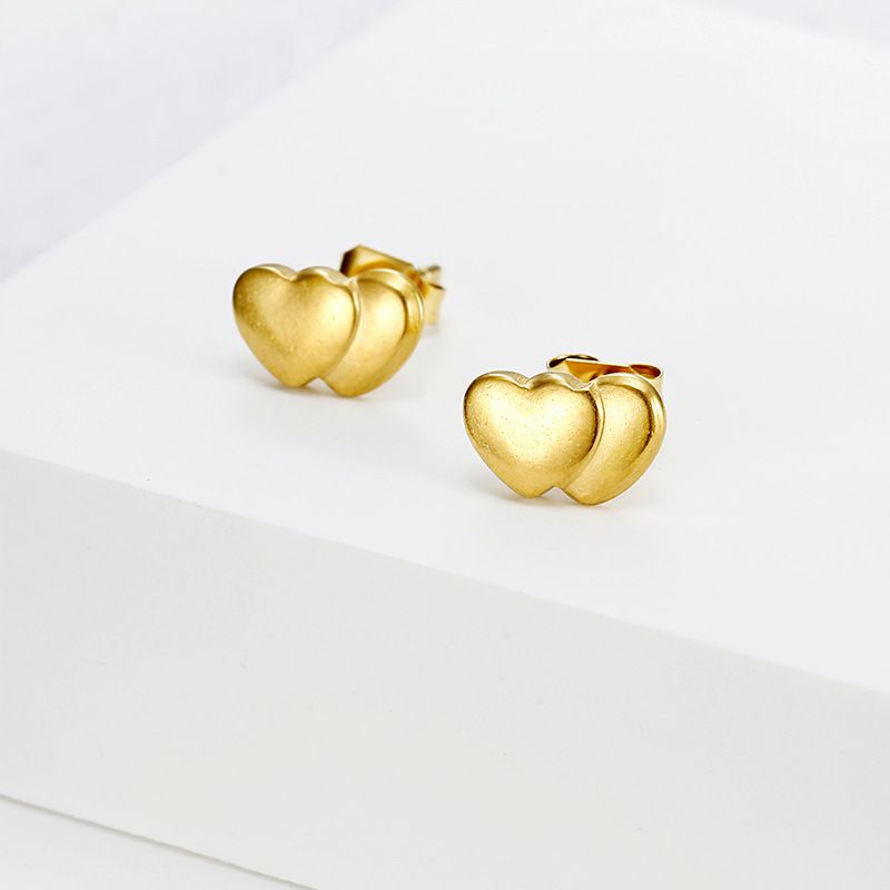 Stainless Steel Peach Heart 18k Gold Plated Women's Stud Earrings Wholesale | EaseWholesale 0
