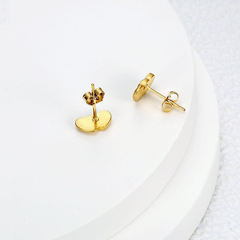 Stainless Steel Peach Heart 18k Gold Plated Women's Stud Earrings Wholesale | EaseWholesale 1