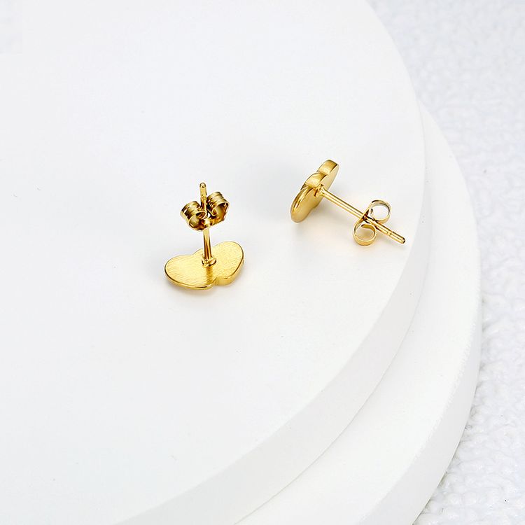 Stainless Steel Peach Heart 18k Gold Plated Women's Stud Earrings Wholesale | EaseWholesale 1