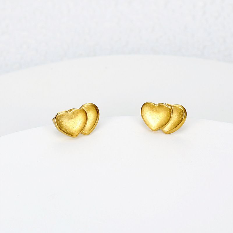 Stainless Steel Peach Heart 18k Gold Plated Women's Stud Earrings Wholesale | EaseWholesale 3