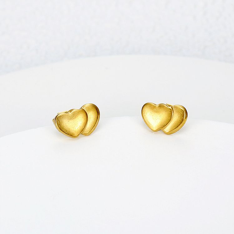 Stainless Steel Peach Heart 18k Gold Plated Women's Stud Earrings Wholesale | EaseWholesale 3
