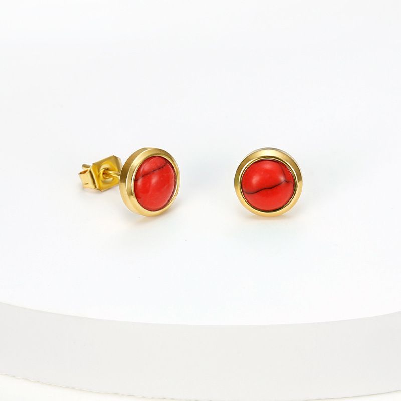 Vintage Inlaid Zirconia Earrings Titanium Round Onyx Red Bean Earrings | EaseWholesale 2 Vintage Inlaid Zirconia Earrings Titanium Round Onyx Red Bean Earrings | EaseWholesale 2