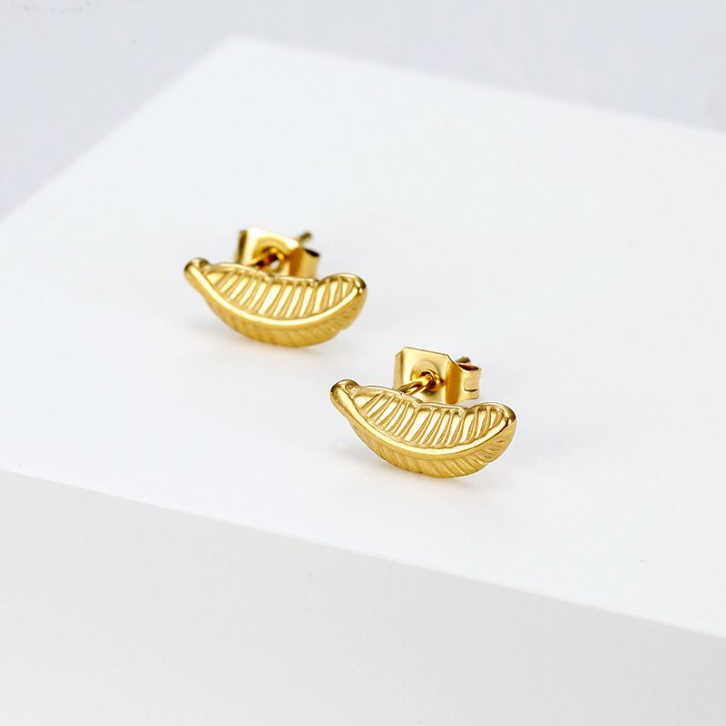 Wholesale Fashion Feather 18k Gold Plated Stainless Steel Stud Earrings | EaseWholesale 0