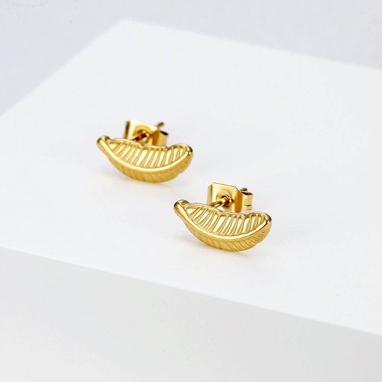 Wholesale Fashion Feather 18k Gold Plated Stainless Steel Stud Earrings | EaseWholesale 0