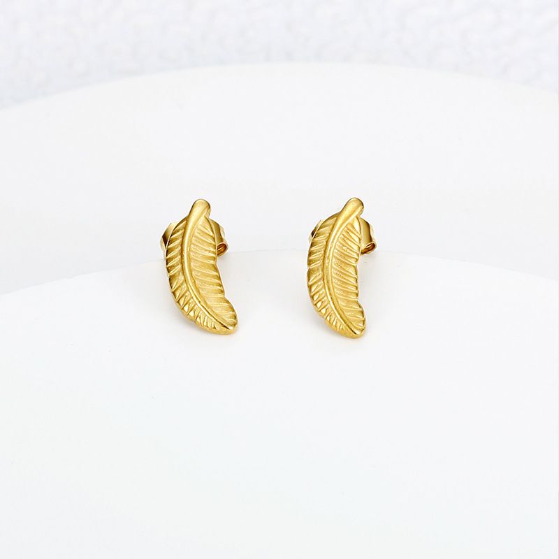 Wholesale Fashion Feather 18k Gold Plated Stainless Steel Stud Earrings | EaseWholesale 1