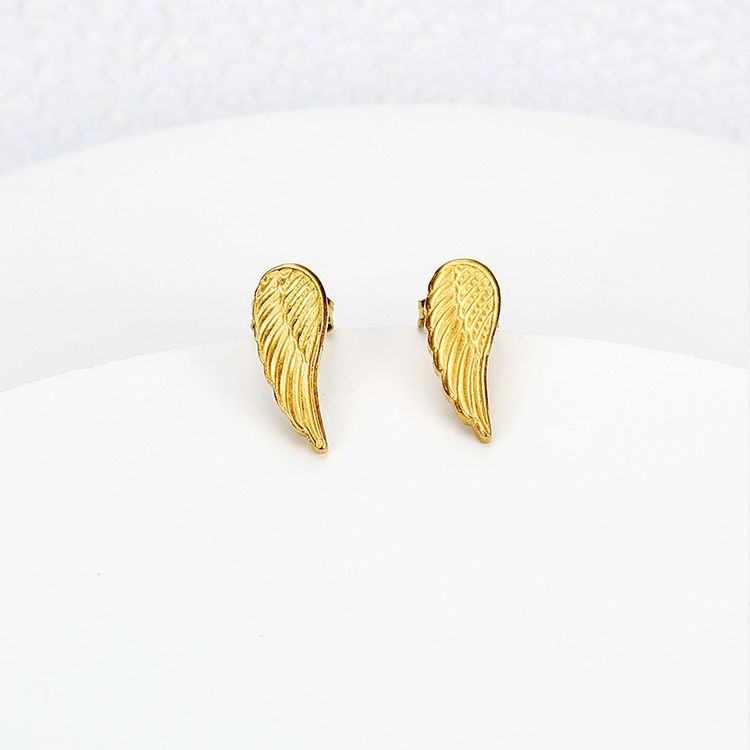 Titanium Steel Textured Angel Wings Fashion Gold Earrings Wholesale | EaseWholesale 0