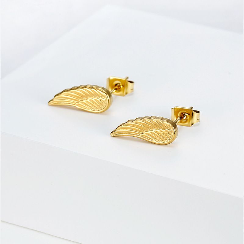 Titanium Steel Textured Angel Wings Fashion Gold Earrings Wholesale | EaseWholesale 1