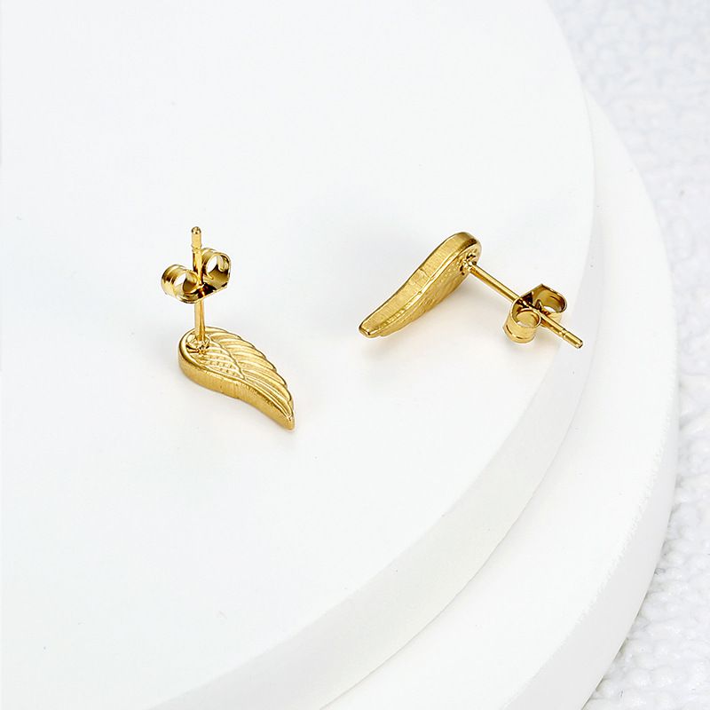 Titanium Steel Textured Angel Wings Fashion Gold Earrings Wholesale | EaseWholesale 3