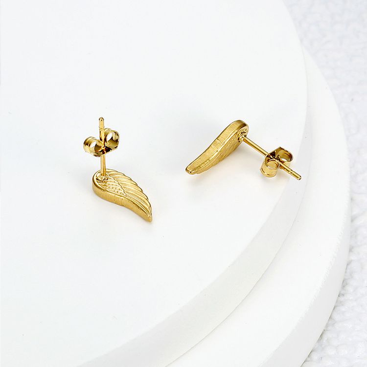 Titanium Steel Textured Angel Wings Fashion Gold Earrings Wholesale | EaseWholesale 3