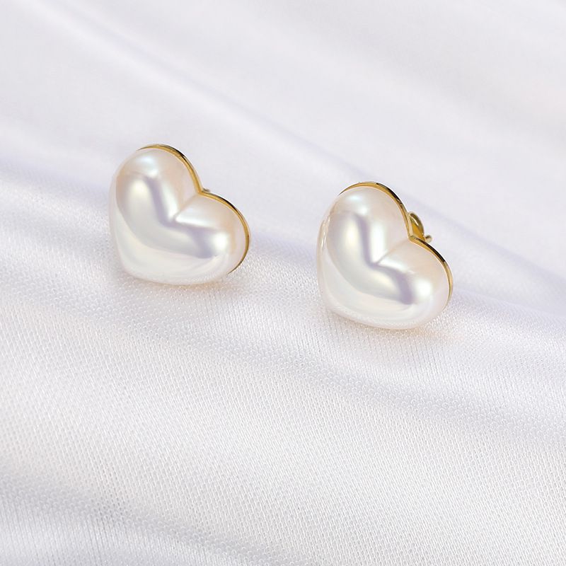 Fashion Heart Artificial Pearl Stainless Steel Earrings | EaseWholesale 0