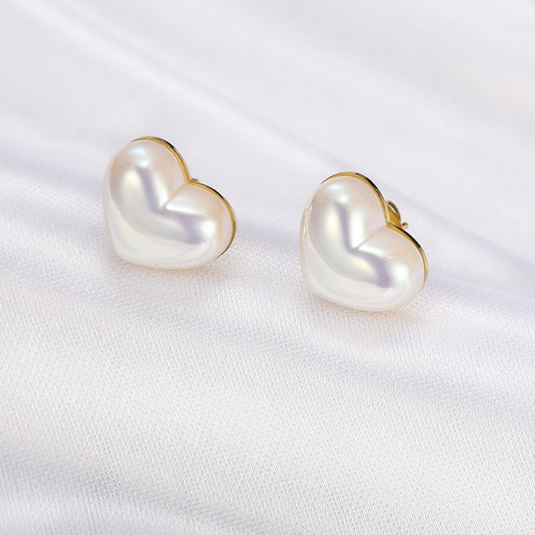 Fashion Heart Artificial Pearl Stainless Steel Earrings | EaseWholesale 0