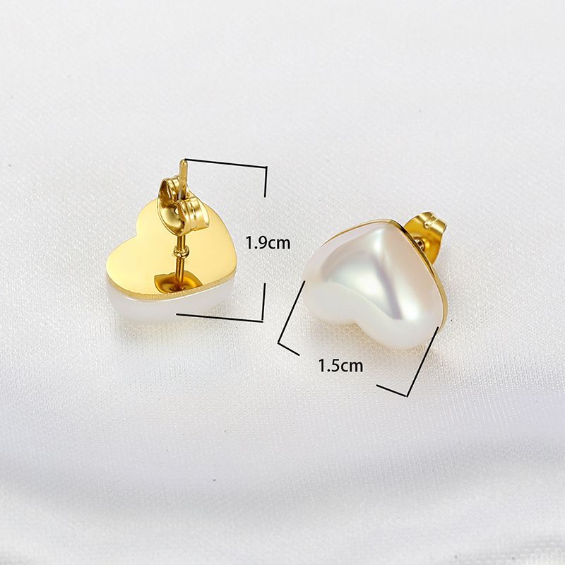 Fashion Heart Artificial Pearl Stainless Steel Earrings | EaseWholesale 3