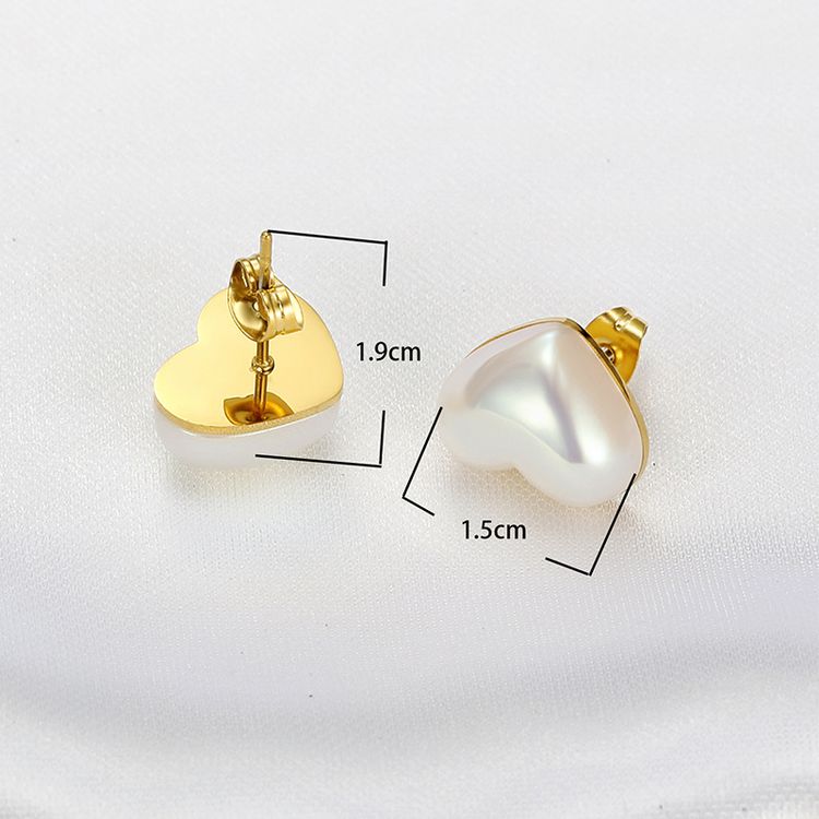 Fashion Heart Artificial Pearl Stainless Steel Earrings | EaseWholesale 3
