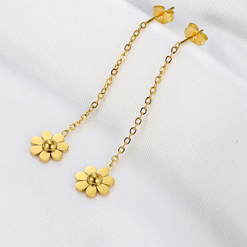 Wholesale Fashion Sunflower 18k Gold Plated Titanium Earrings | EaseWholesale 0