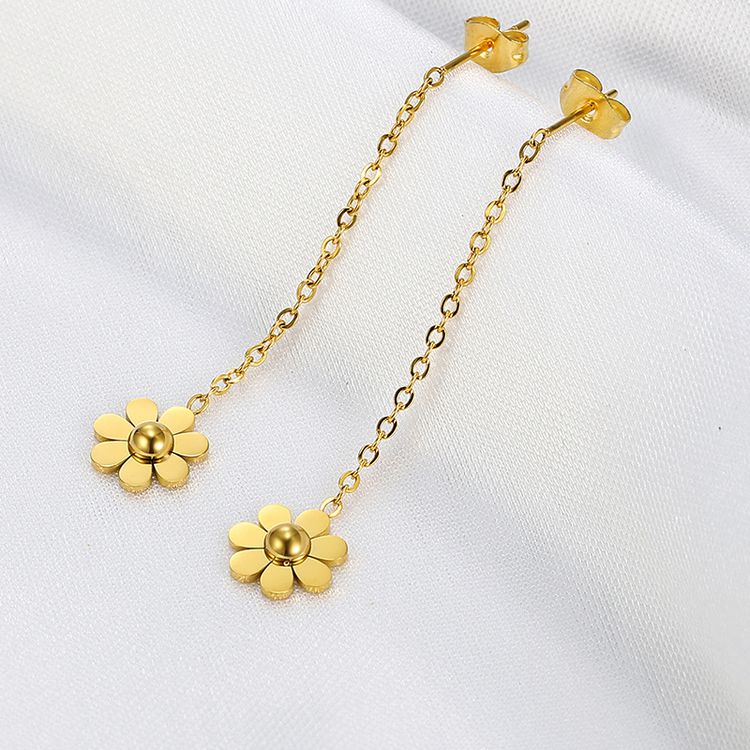 Wholesale Fashion Sunflower 18k Gold Plated Titanium Earrings | EaseWholesale 0