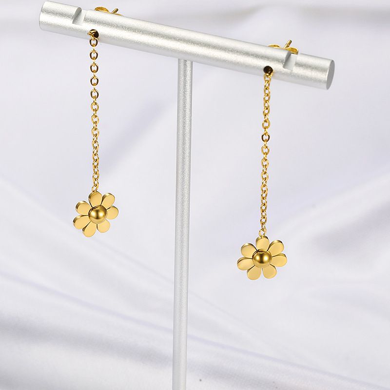 Wholesale Fashion Sunflower 18k Gold Plated Titanium Earrings | EaseWholesale 3