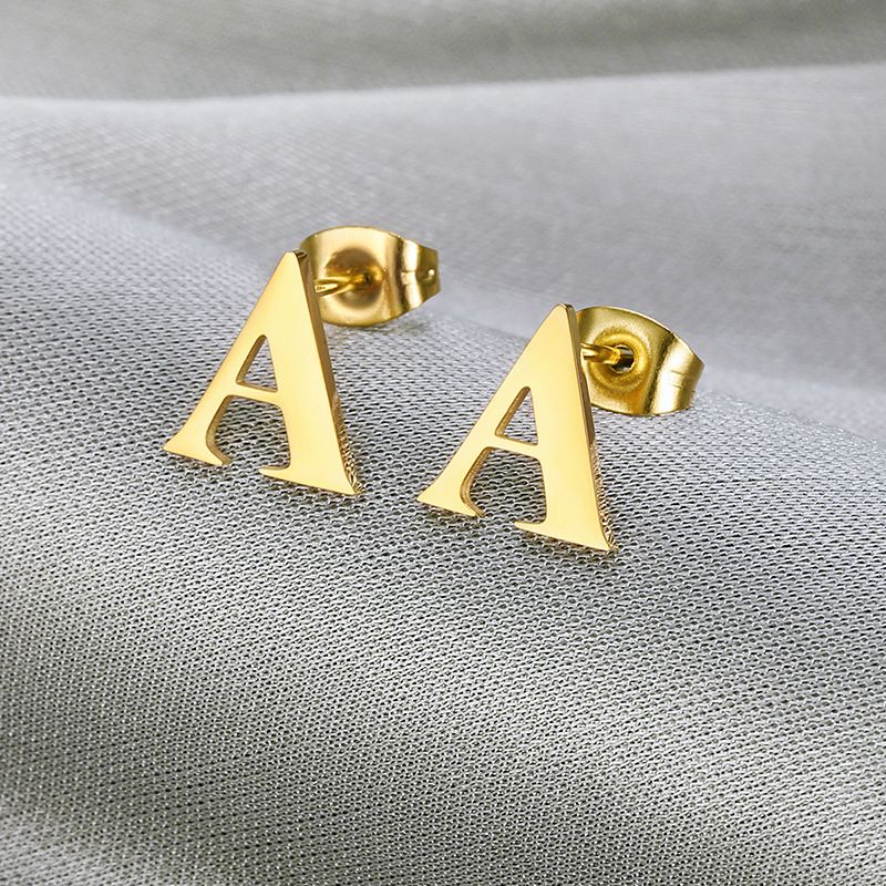 Fashion 18k Gold Plated Letter A Women's Titanium Earrings | EaseWholesale 0