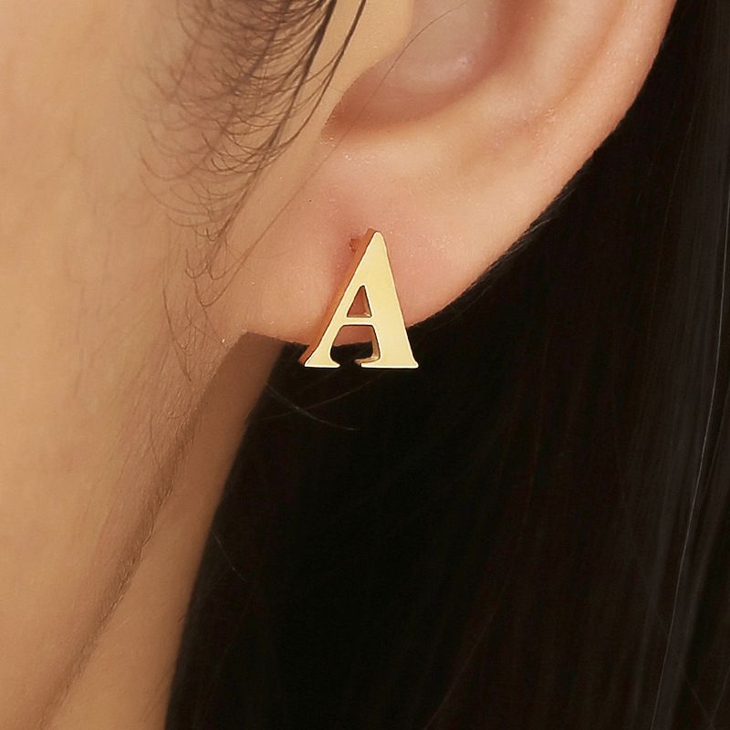 Fashion 18k Gold Plated Letter A Women's Titanium Earrings | EaseWholesale 1
