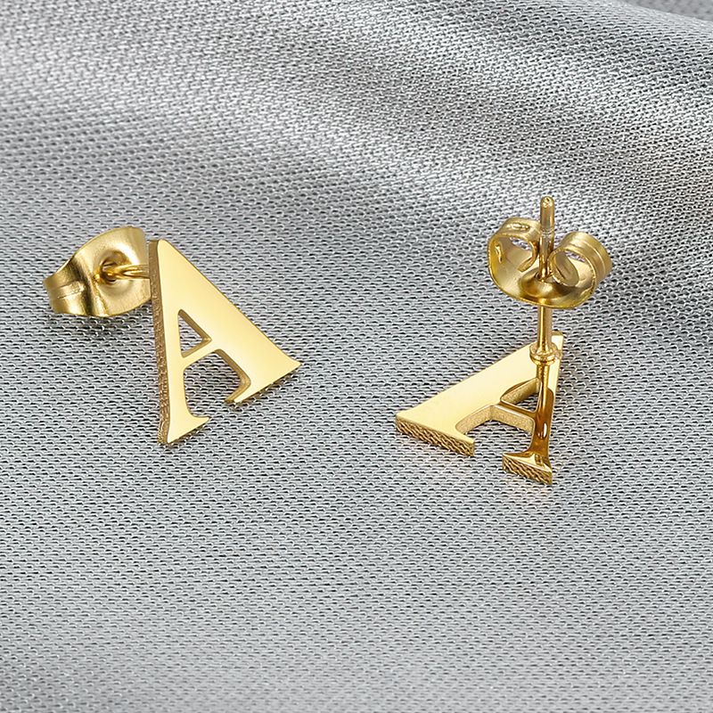 Fashion 18k Gold Plated Letter A Women's Titanium Earrings | EaseWholesale 2