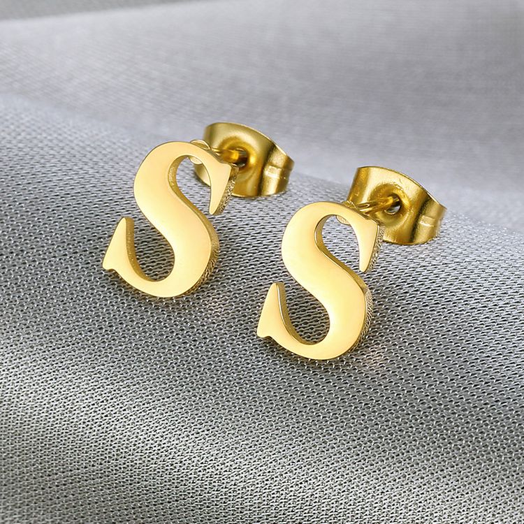 Trendy 18k Gold Plated Wholesale Letter S Women's Titanium Earrings | EaseWholesale
