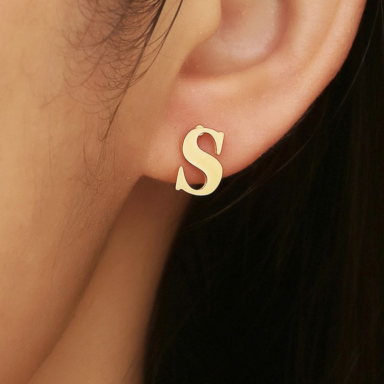 Trendy 18k Gold Plated Wholesale Letter S Women's Titanium Earrings | EaseWholesale