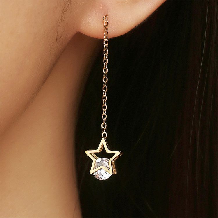 European Fashion Star Zirconia Tassel Women's Titanium Steel Earrings | EaseWholesale 1